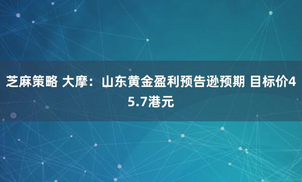 芝麻策略 大摩：山东黄金盈利预告逊预期 目标价45.7港元