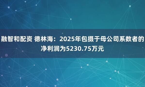 融智和配资 德林海：2025年包摄于母公司系数者的净利润为5230.75万元
